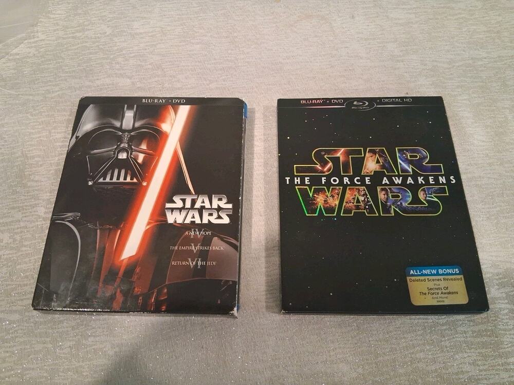 Star Wars Original Trilogy IV V VI & The Force Awakens VII Blu-ray DVD Lot Slip